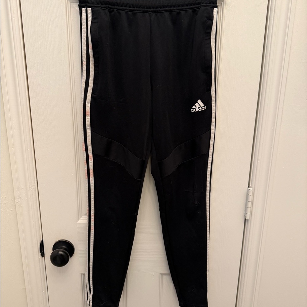 Adidas Kids Black Joggers with White Stripes boys size 11/12